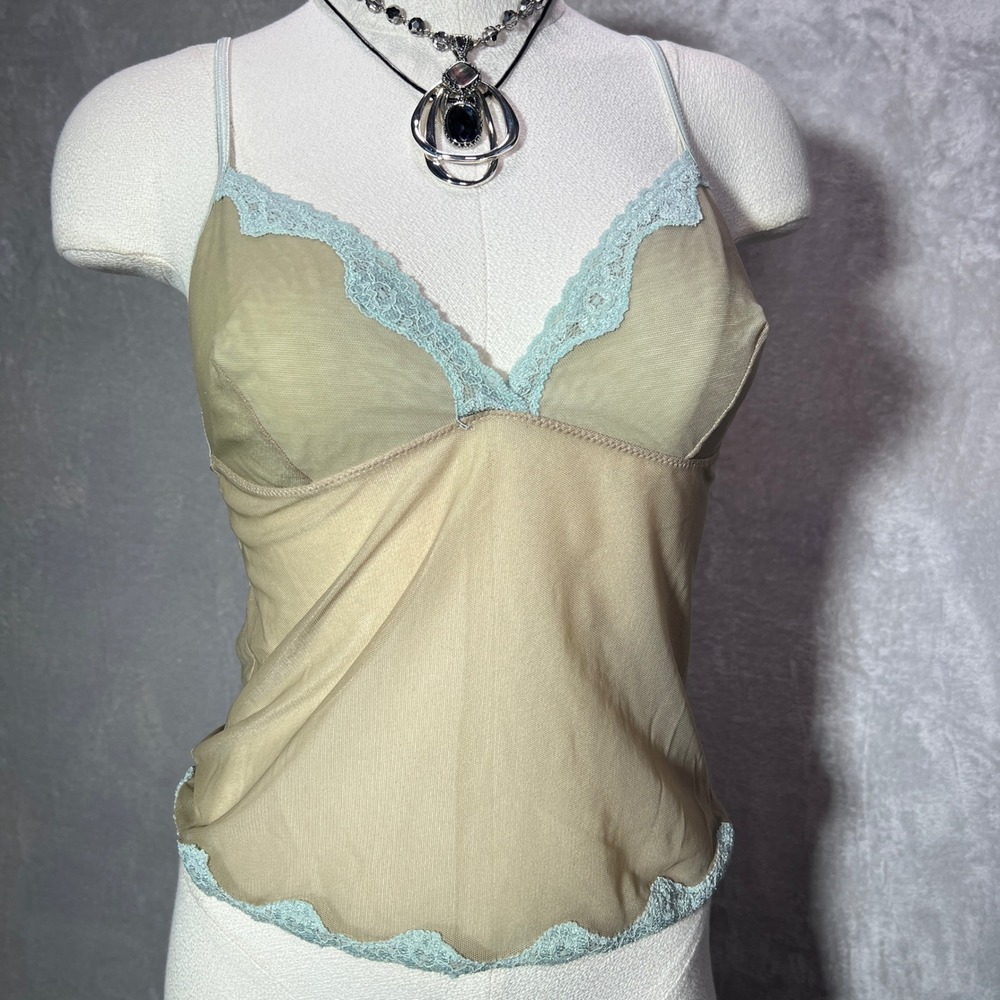 Y2K Sheer lace trim cami Womens size  Large Grunge Bratz 2000s Fairy